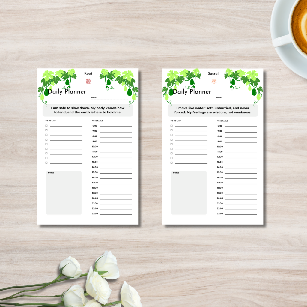 Light Grey | Undated 7-Chakra Daily Sanctuary Planner PDF | Vagus Nerve Rest Toolkit (Half-Letter)