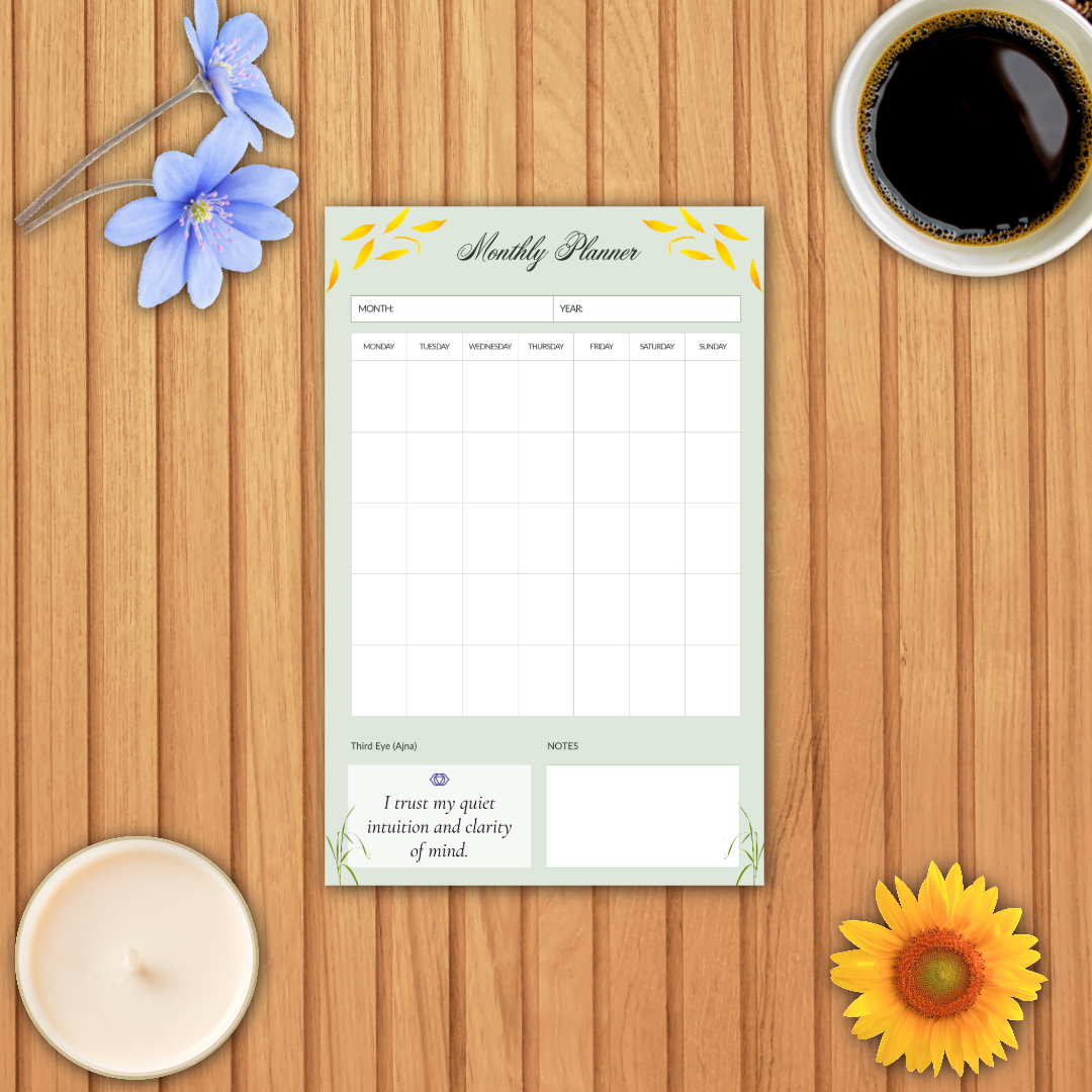 Undated 7-Chakra Monthly Planner Printable Collection | Soft Sage Botanical Dashboards (21 Half-Letter PDFs) - Image 7