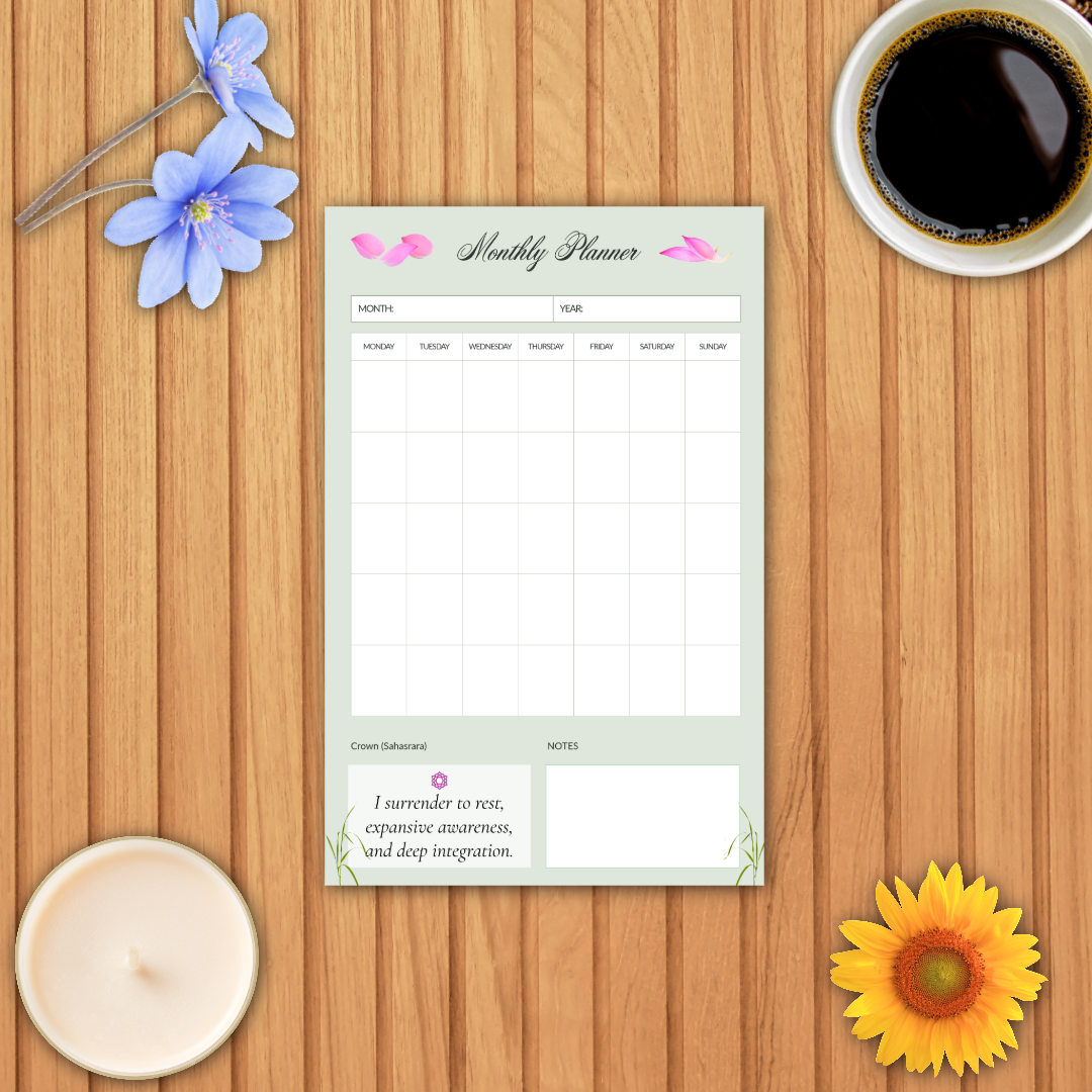 Undated 7-Chakra Monthly Planner Printable Collection | Soft Sage Botanical Dashboards (21 Half-Letter PDFs) - Image 6