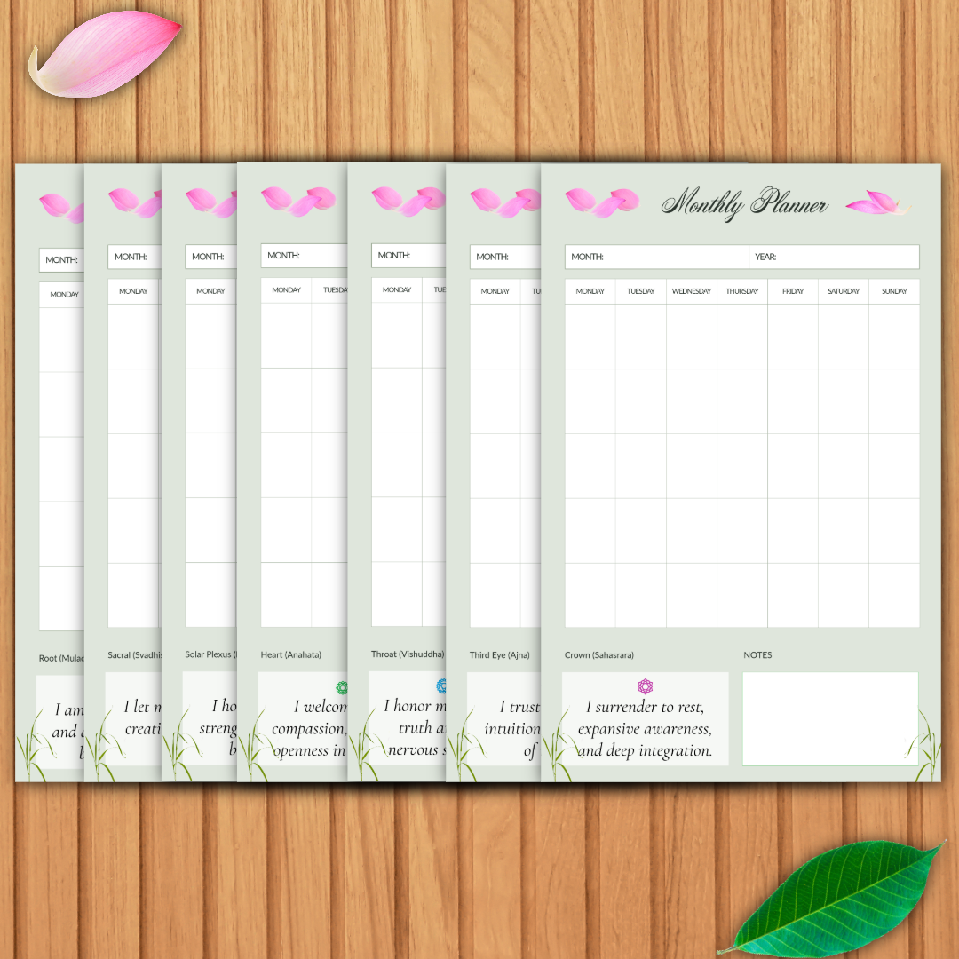 Undated 7-Chakra Monthly Planner Printable Collection | Soft Sage Botanical Dashboards (21 Half-Letter PDFs) - Image 5