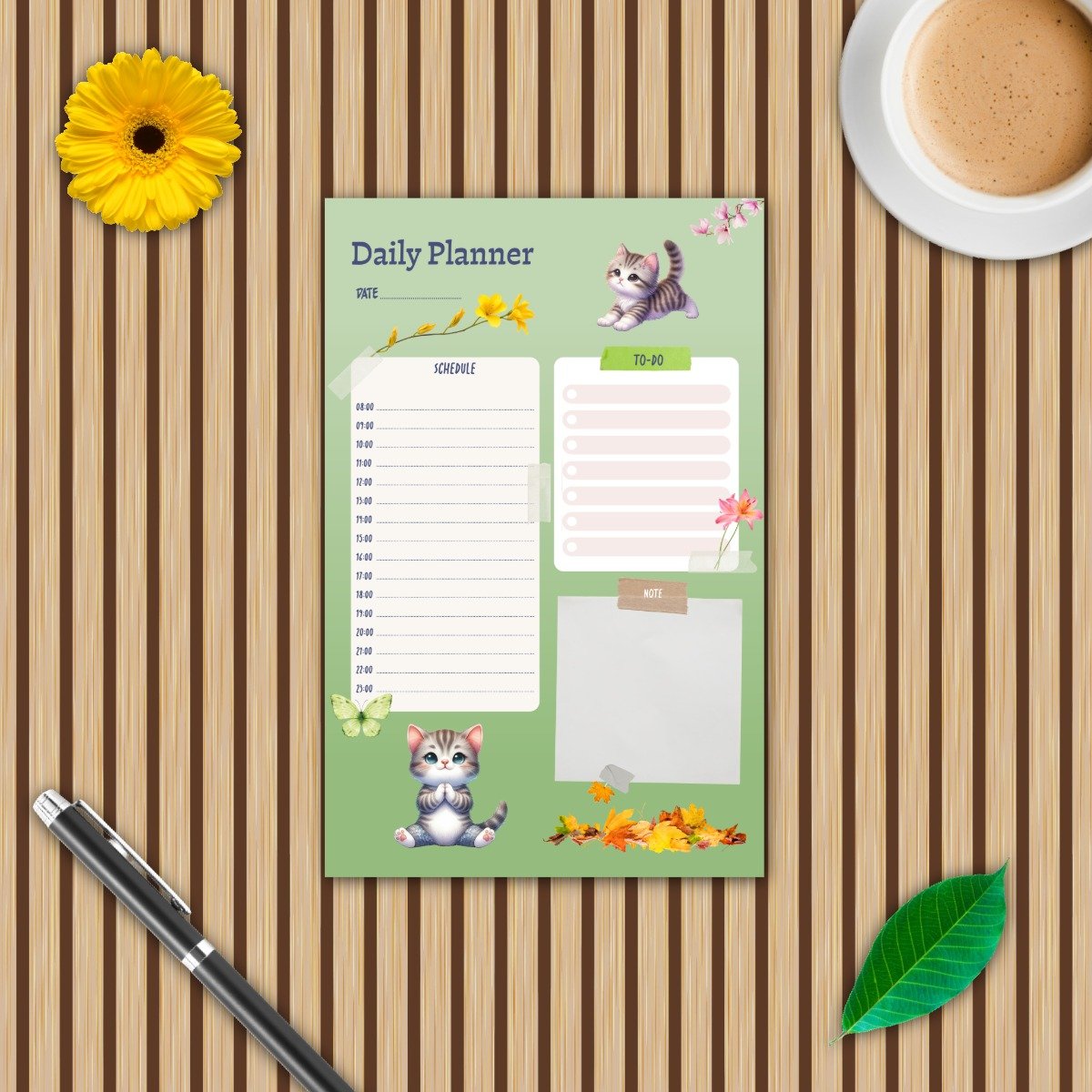Everyday Quiet: Mindful Cat Yoga Daily Planner Printable
